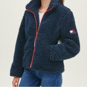 Tommy Hilfiger Sherpa Flag Jacket Navy Red White Women’s Size Large